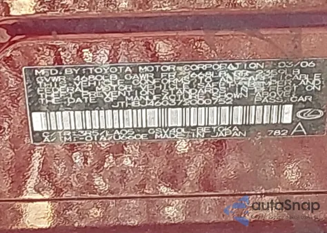 2007 Lexus Es 350 from USA, damaged, VIN JTHBJ46G372000752